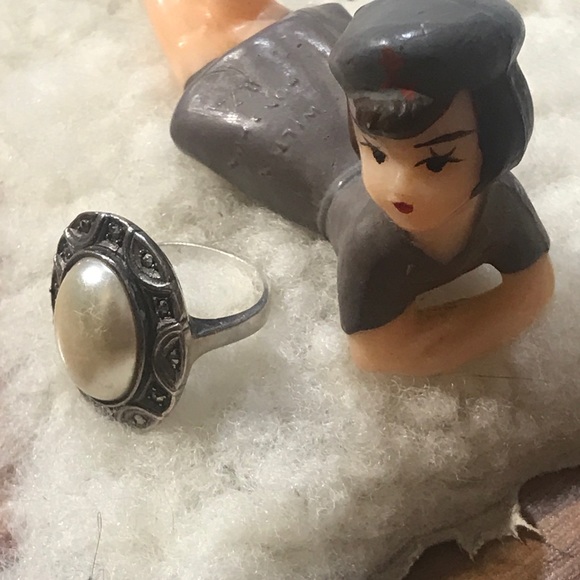 Jewelry - 925 Sterling Silver & Faux Pearl Marcasite Ring 8